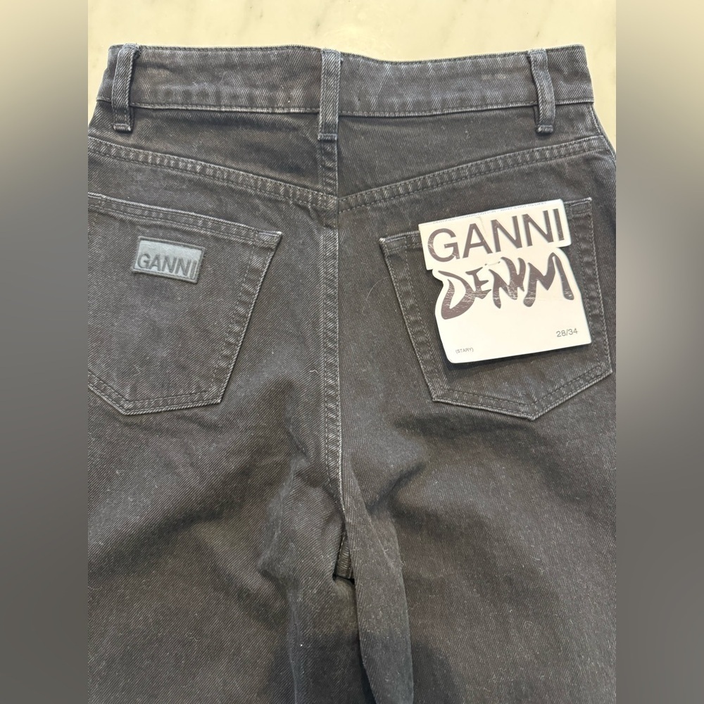 Ganni-NWT Stary Black Wash Denim Wide Leg Barrel Jeans - Picture 5 of 6